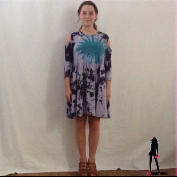 Tie Dye Cold Shoulder Long Sleeve Dress - Picture 2 of 4